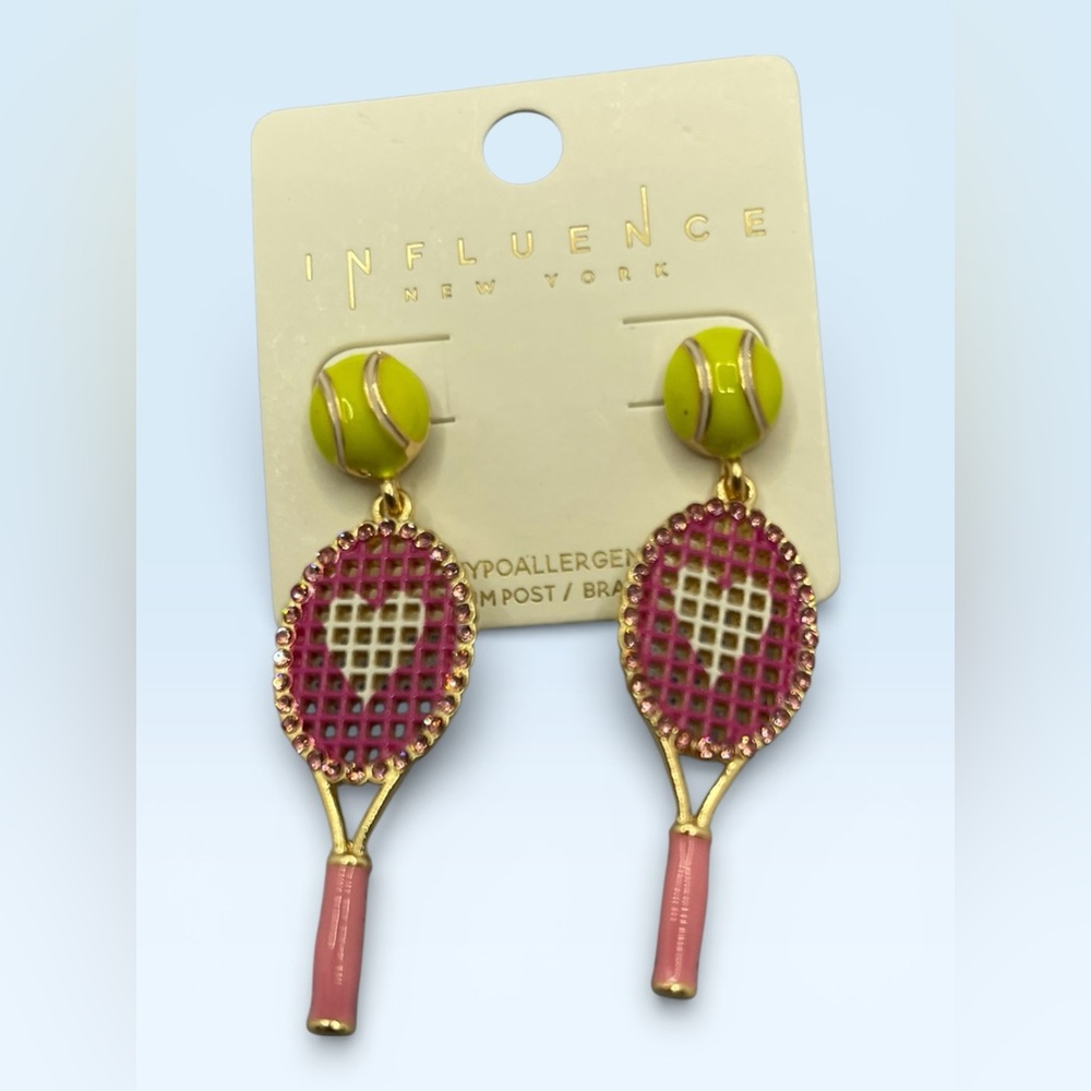 Pink and Yellow Tennis Racket Earrings - Picture 5 of 5